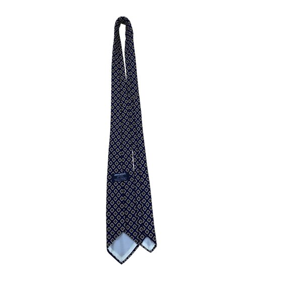 Vintage Brooks Brothers Navy Wool Tie Diamond-Print Handcrafted Made In England - Picture 5 of 7